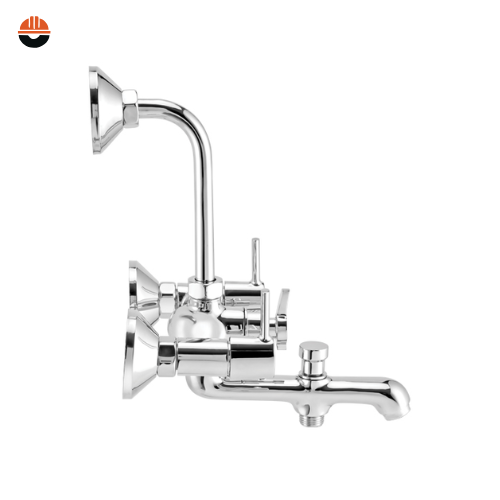 CERA-(F1017403)Ripple wall mixer Wall mixer (3-in-1) with arrangement for both telephonic hand shower and overhead shower with bend pipe - Image 2