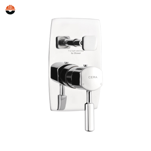 CERA-(F1014702)Gayle single lever diverter Single lever concealed diverter system consisting of Exposed part lever, tip ton knob, 2 mm sheet flange and Concealed part 35 mm cartridge with button assembly, cartridge sleeve Exposed part