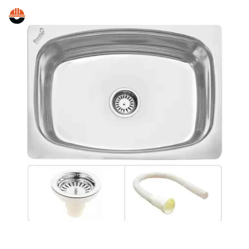 Prestige-(24x18x9 inch) Prestige Stainless Steel 304 Silver Oval Single Bowl Kitchen Sink with Waste Pipe & Waste Coupling