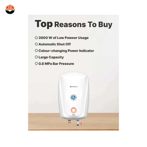 Havells-Carlo 5 Litre 3000W White Instant Water Heater - Image 2